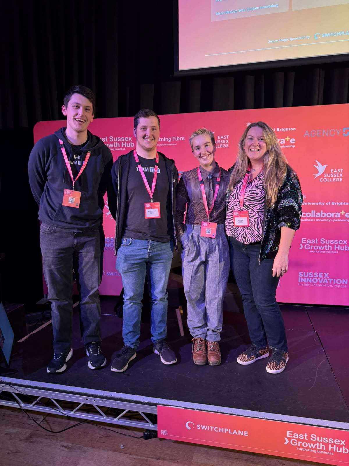 Young panel speakers on stage during the DigiFest 2026 Voices of Tomorrow panel, chaired by Ellie Hale.